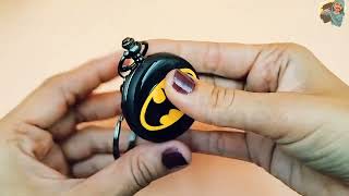 GT Gala Time Black Batman Theme Pocket Watch Key Chain For Man & Woman