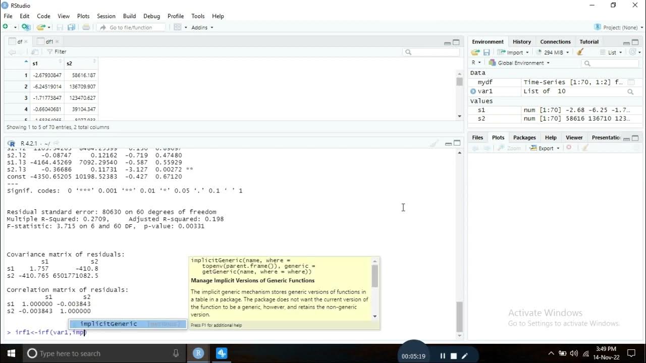 VAR model ,IRF, Granger-causality test in Rstudio - YouTube