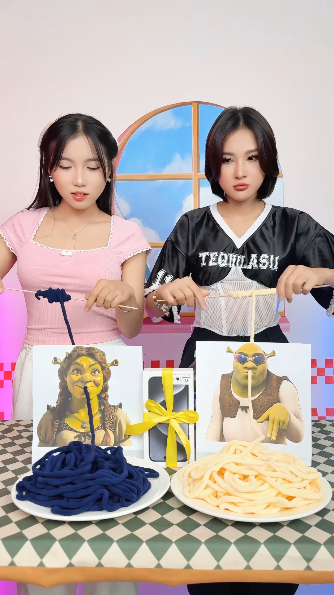 Whoever eats the noodles faster will receive a phone as a prize. ??#funny #trending #shorts
