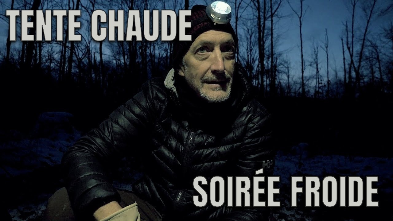 Camping solo en hiver sous la tente et poêle à bois. Première fois sous la neige.  Hot tent camping.