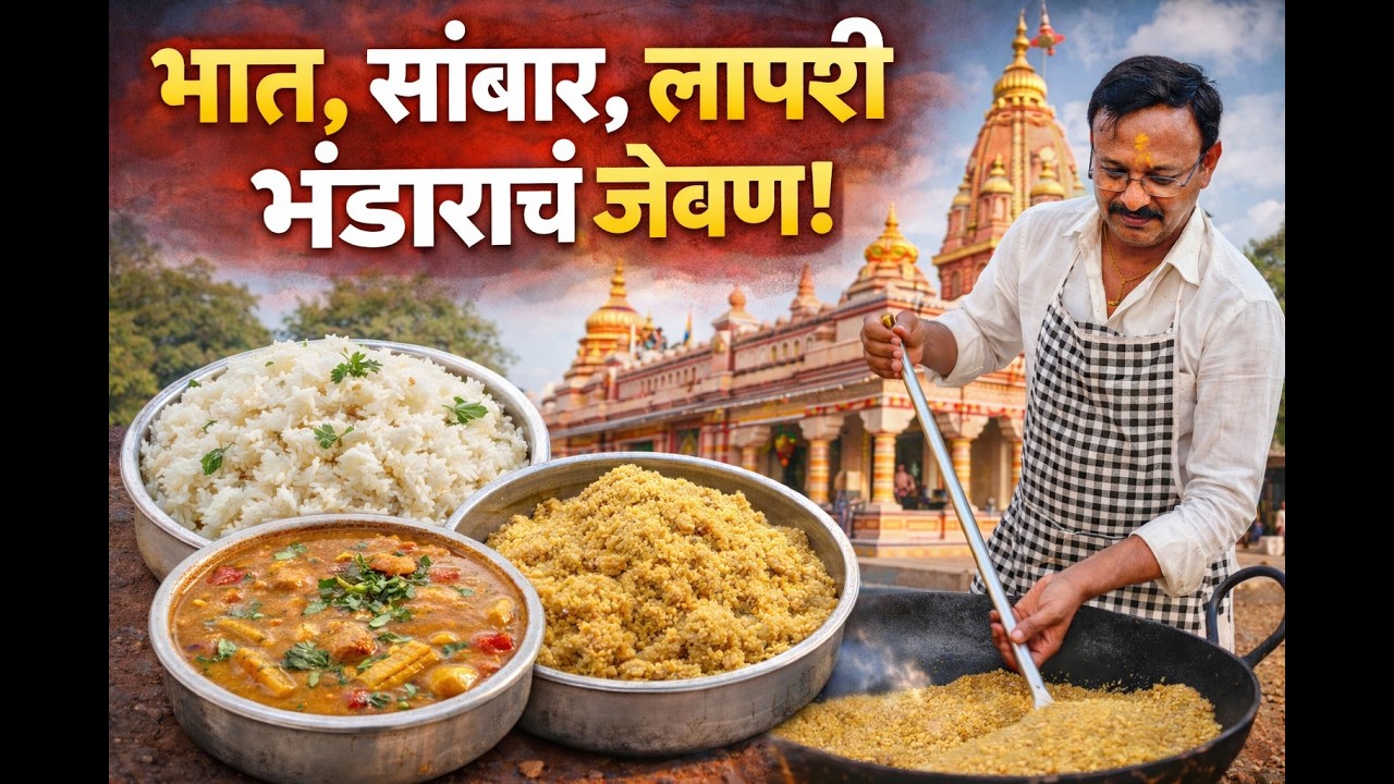 देवाच्या भंडाऱ्याचं जेवण 😍 भात-सांबार-लापशी मोठ्या प्रमाणात कसं बनवलं?