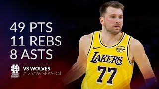 Luka Doncic 49 pts 11 rebs 8 asts vs Wolves 25/26 season