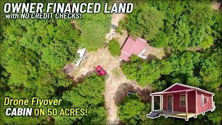 Drone Video of cabin on 50 Acres with Low Down Payment  Owner financed land for sale!  WH08