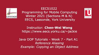 [HD] EECS1022 W21 - Java Tutorials - Week 7 - Part A1 - Aliasing - Copying an Object Address