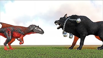 ALPHA CARCHARODONTOSAURUS + BOSS VS FENRIR DEVOURER OF GODS (ARK SURVIVAL EVOLVED BATTLE BOSSES)