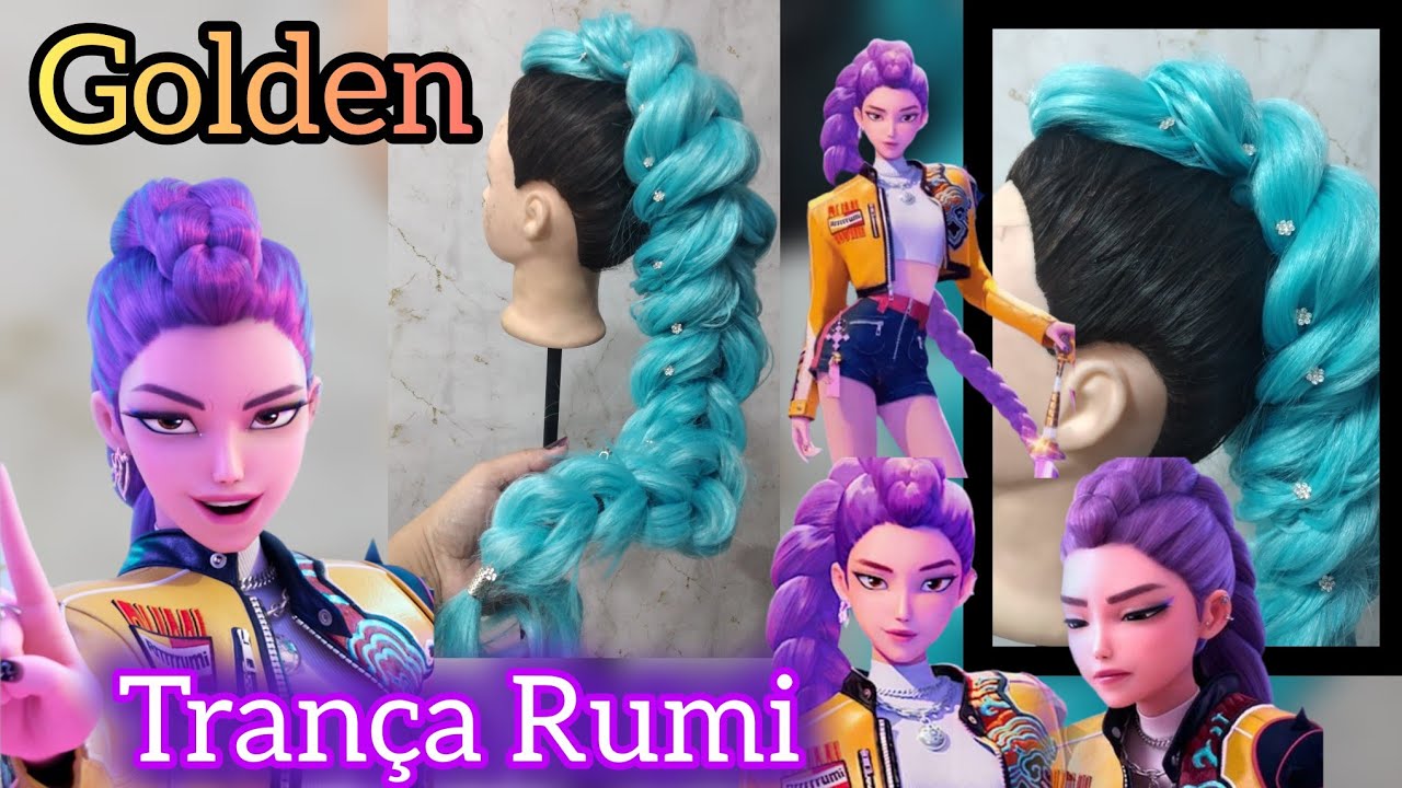 Tutorial Penteado Trança Rumi, kpop filme Golden, Trança com Jumbo, Evento, Festa , Cosplay ,Top