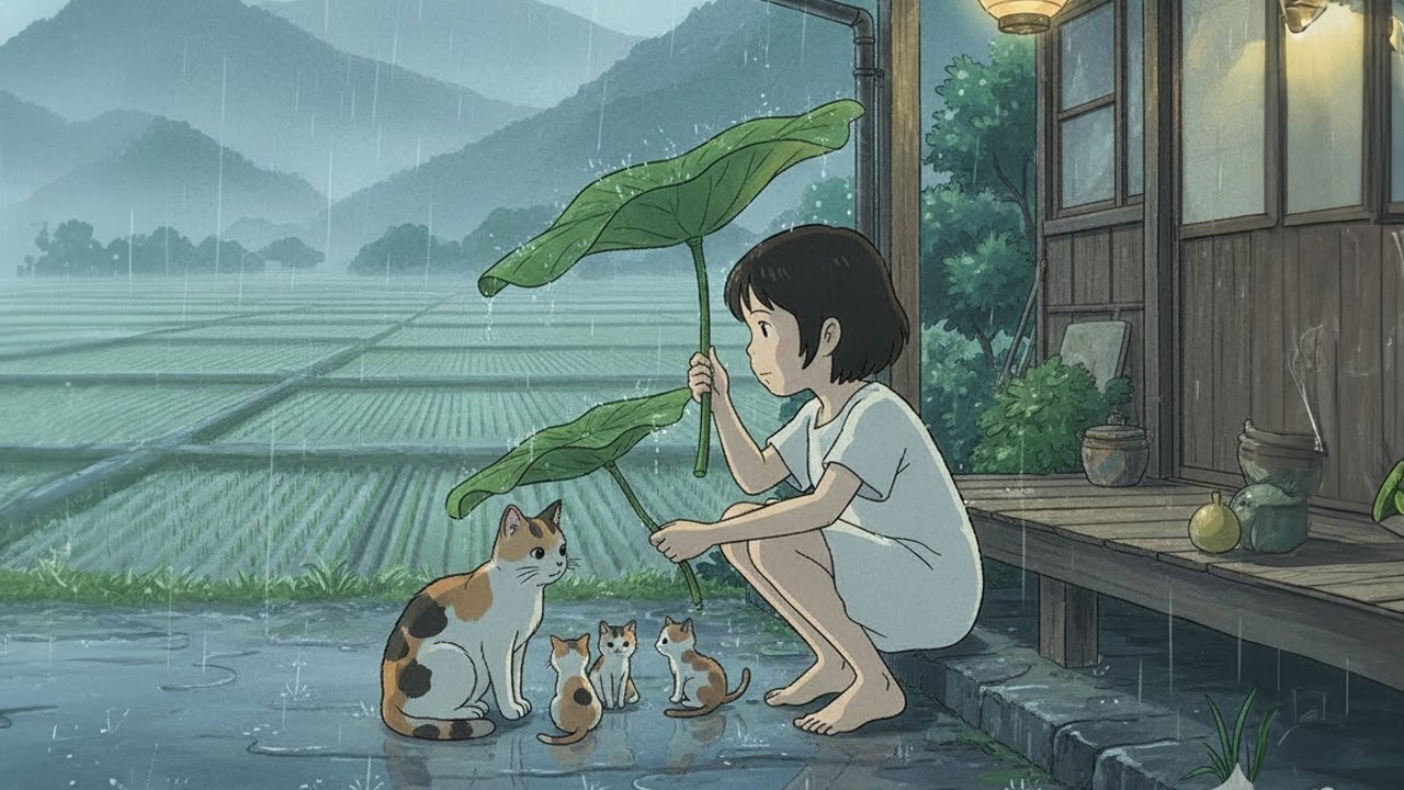 A Shelter in the Rain: The Girl and the Rescued Cat Family | Ghibli ...