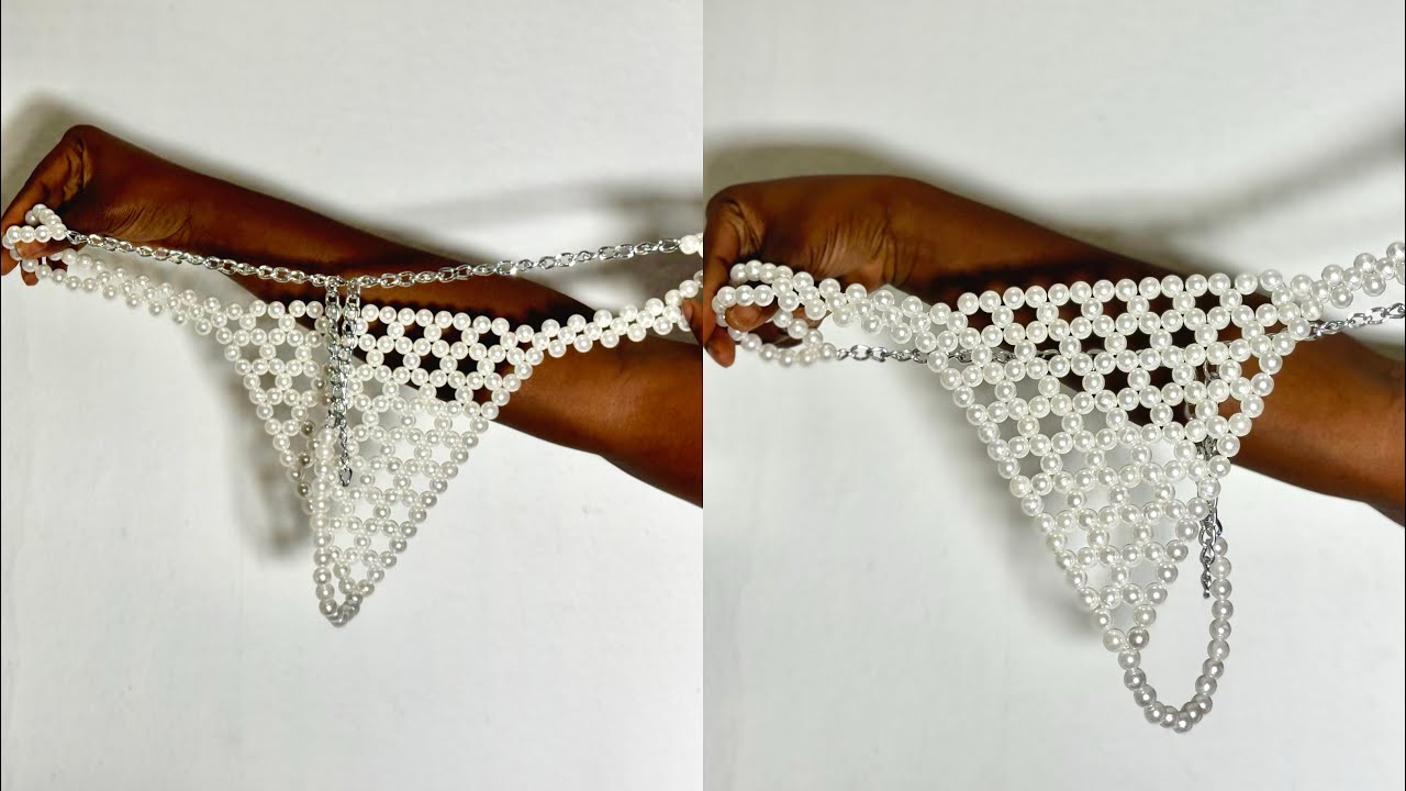 Crafting a Stunning Pearl Beaded G-string-Step by Step DIY. #howtomakebeadedbag #beads #beading
