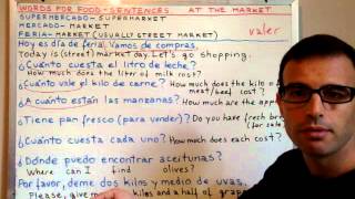 Free Spanish Lessons 116 - Spanish words for food -Sentences-Video 1/2