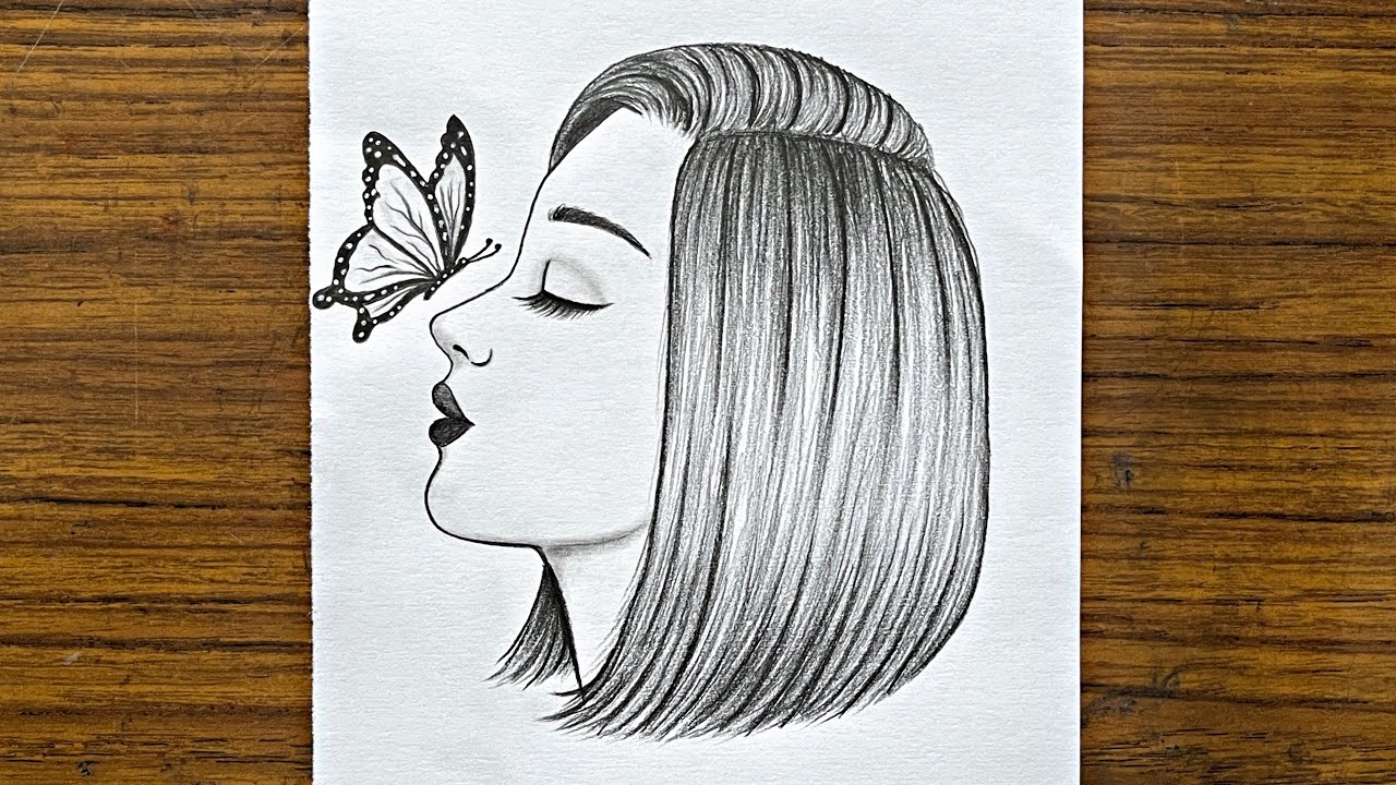 How to draw a girl with butterfly || Pencil Sketch for beginner ...