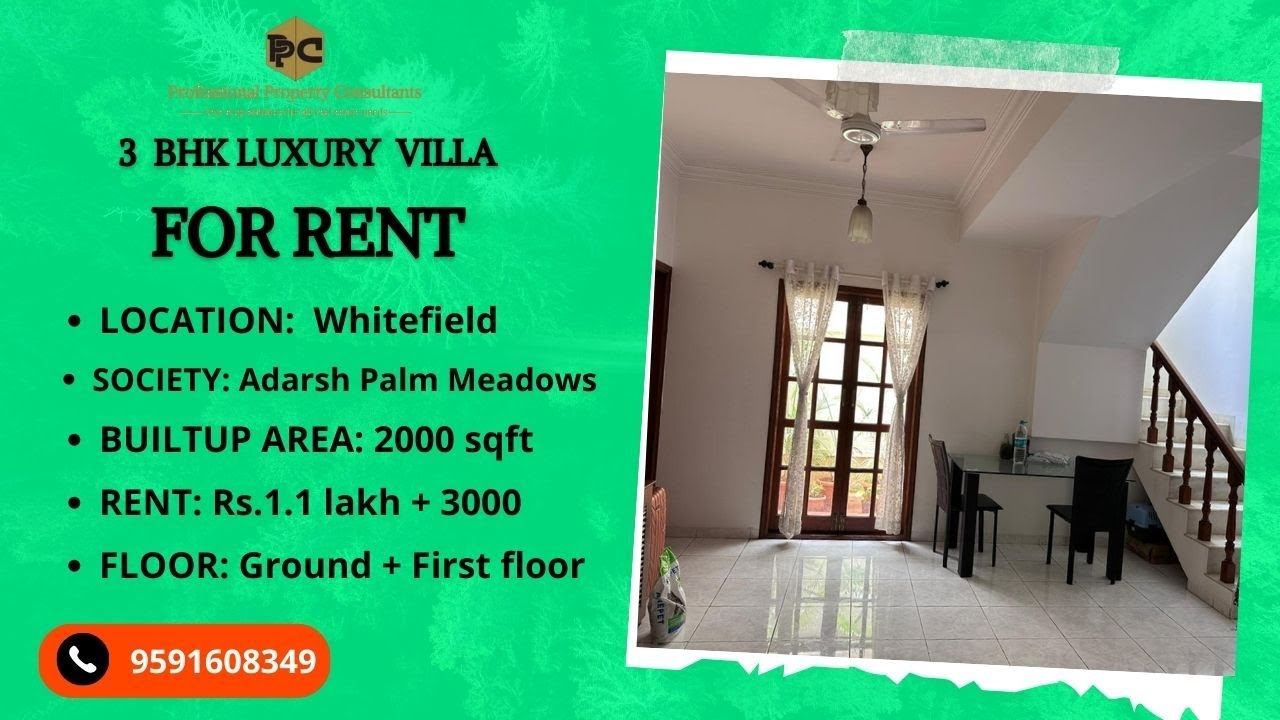3 BHK Villa for Rent in Adarsh Palm Meadows Whitefield Bangalore
