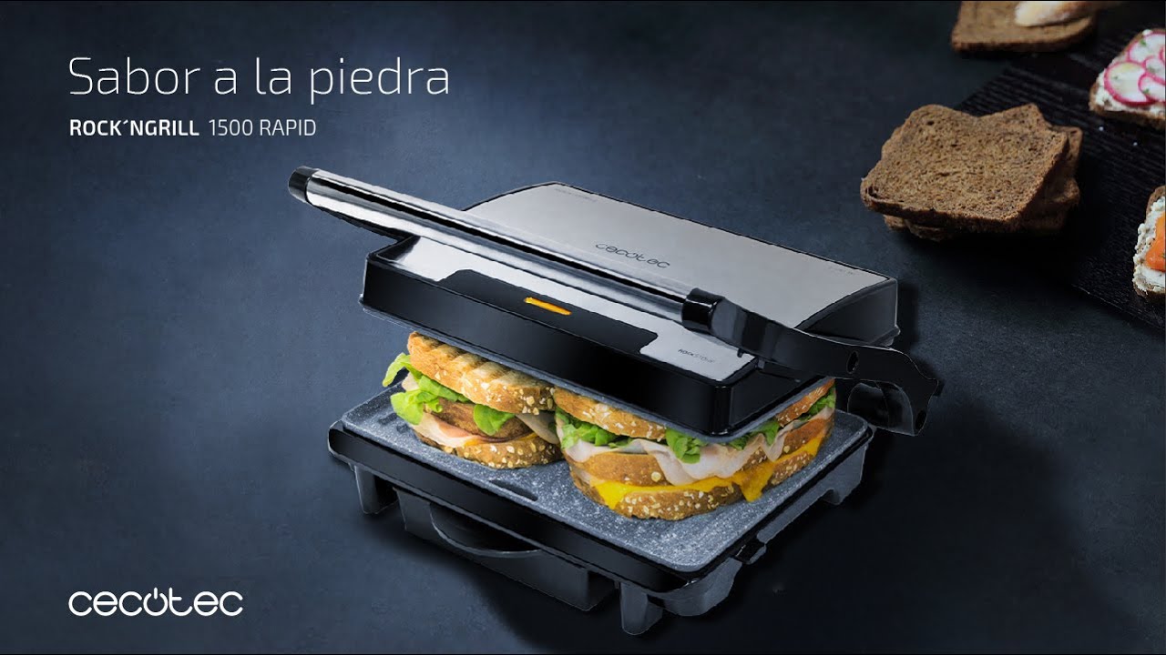 Cecotec Parrilla Eléctrica Rock'Ngrill 1500 Rapid, 1500 W, Revestimiento de  Piedra Rockstone, Placa Superior Adaptable en Altura, Bandeja Recogegrasas