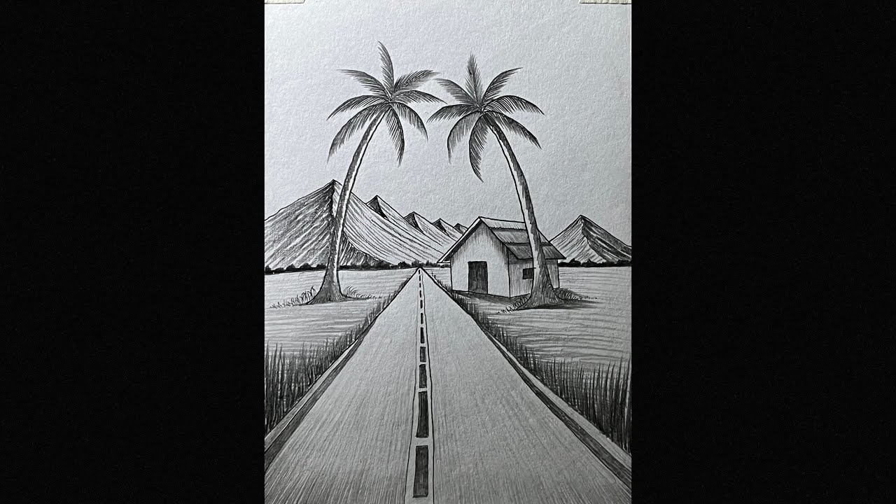 How to draw a scenery | pencil drawing scenery | landscape scenery ...