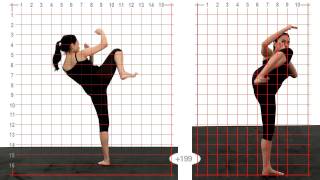 Young Adult Female Side Kick High - Grid Overlay Animation Reference Body Mechanics