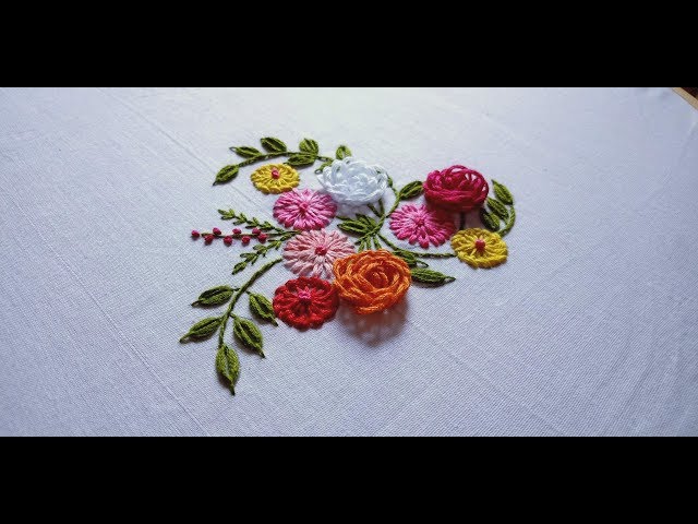 Hand embroidery. 3 different flowers embroidery design for dresses and frocks.