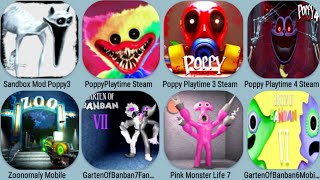 Poppy Playtime 1+3+4 Steam Update, Sandbox Poppy3, Zoonomaly Mobile, Garten Of Banban 6+7, Pink Mons