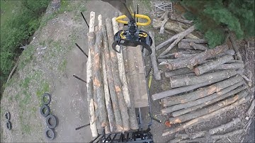 Log Loader Trailer, Aerial View Unloading, Movie, 4-29-17