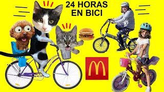 24 horas en bicicleta vs familia de los gatitos Luna y Estrella vamos al Mcdonalds y a la feria