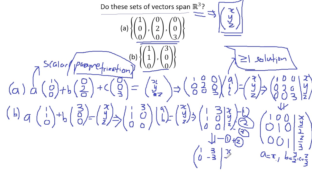 Linear Algebra Example Problems - Does a set of vectors span R^3? - YouTube