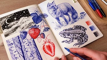 sketching with a ballpoint pen in my sketchbook🖊️/ no music, no talking