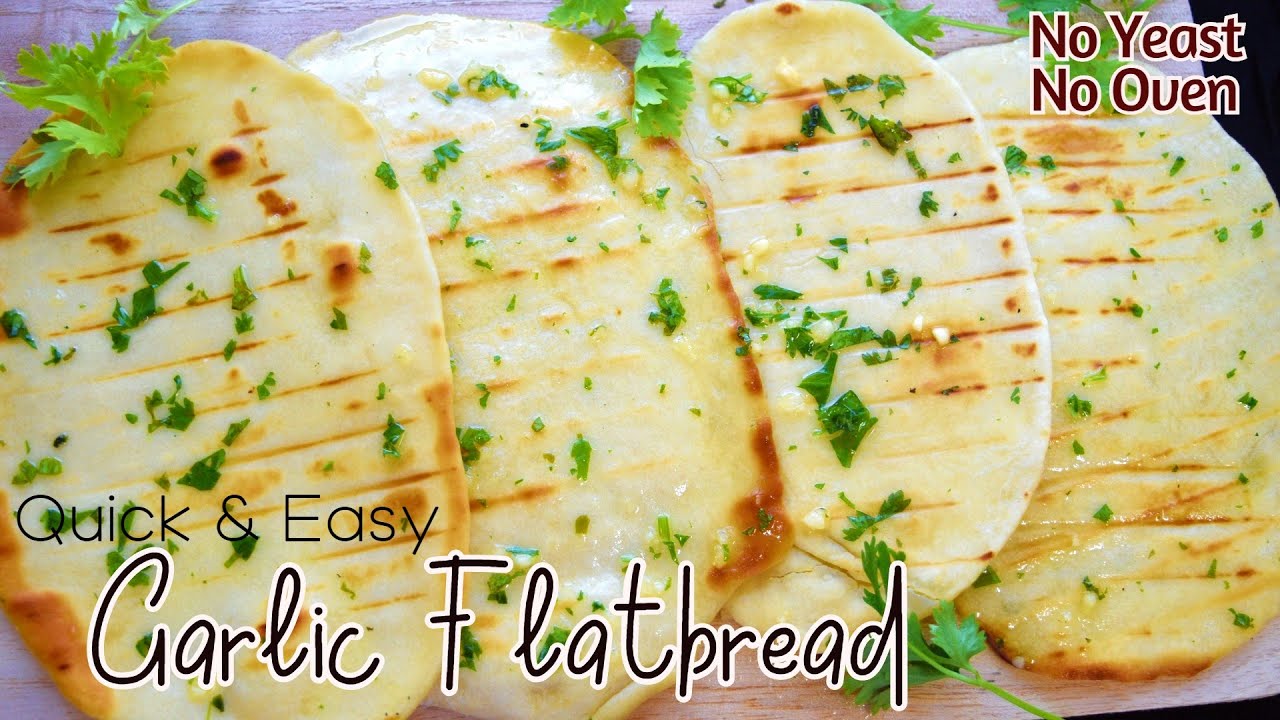 Quick & Easy Garlic Flatbread No Yeast No Oven Garlic Naan bitesofyum YouTube