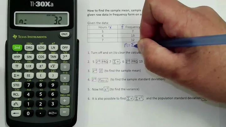 Sample Mean, Standard Deviation and Variance with Raw Data in Frequency Form on TI 30Xa