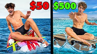 $50 vs $500 SURVIVAL RAFT BUDGET CHALLENGE!!