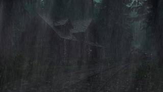 Dark Forest Cabin with Passing Train and Heavy Rain | Natural Sounds for Deep Sleep and Meditation