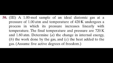 A 1.00 -mol sample of an ideal diatomic gas at a pressure of 1.00 atm and temperature of 420 underg