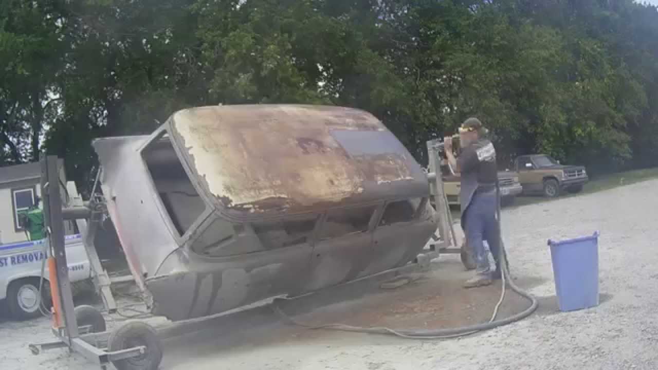 1957 Chevrolet 4 door wagon being Dustless Blasted by www.gtblast.com mobile service