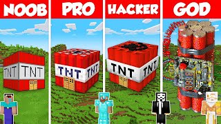 TNT BLOCK BASE HOUSE BUILD CHALLENGE - Minecraft Battle: NOOB vs PRO vs HACKER vs GOD / Animation
