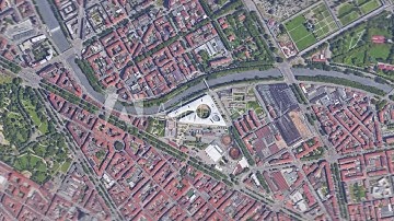 Zoom in from space and focus on Italy, Turin. 3D Animation. Background for travel intro