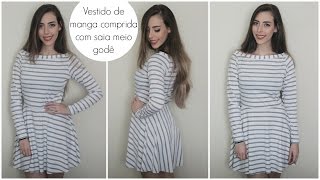 vestido manga longa saia godê