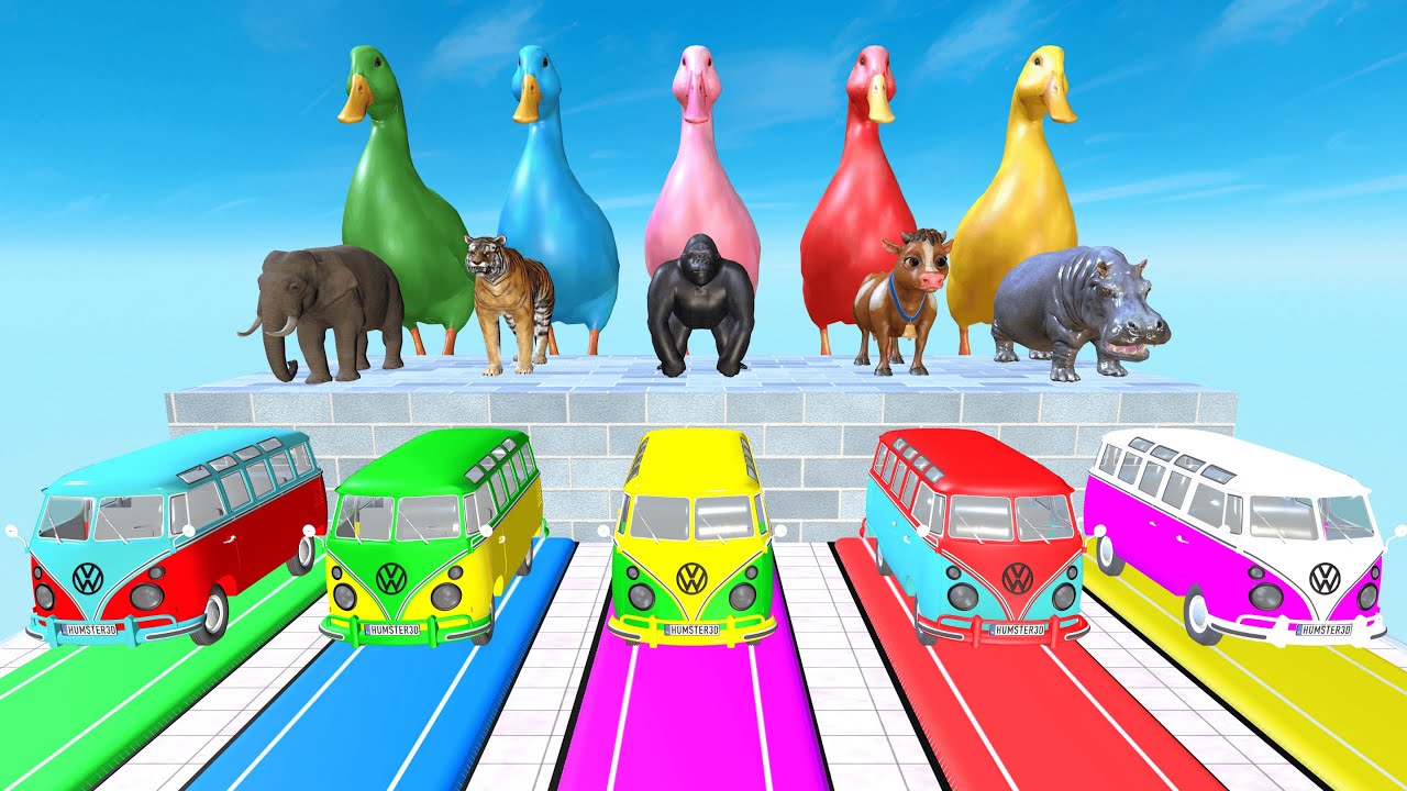 Long Slide Game Cow, Lion, Elephant and Gorilla Hippopotamus Tiger 3d Animal Game Funny 3d Animals