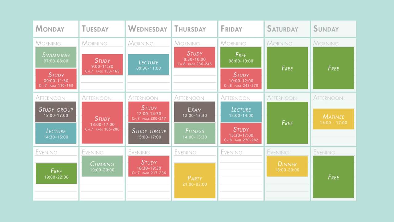 Daily Time Table Chart For Study