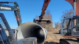 Awesome Excavator Project! Huge Culvert Replacement 8 Feet By 65 Feet Long!!! And Some Welding!