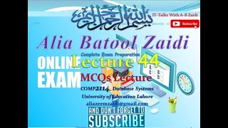 Database Lecture 44,Complete Exam Preparation,MCQs Lecture
