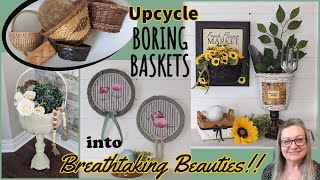 UPCYCLE BORING BASKETS INTO BREATHTAKING BEAUTIES!!~Trash to Treasure~Rustic Farmhouse DIYS