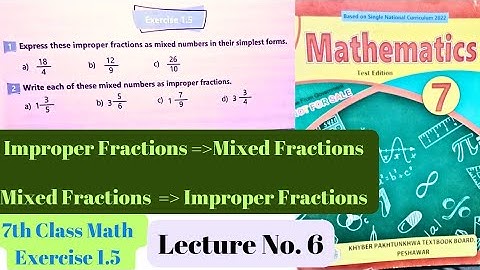 7th  Class Math | Exercise 1.5 | Improper Fractions | Mixed Fractions | Hindi | Urdu | CT | PST |NTS