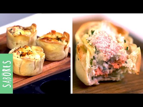 Crujientes conos de salmón con queso crema y ciboulette