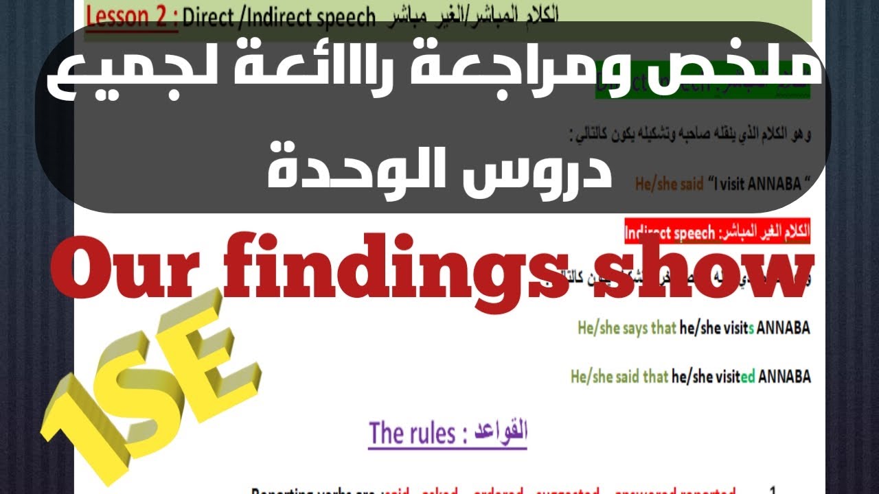 اولى ثانوي :ملخص رائع وشرح مبسط لجميع دروس  الوحدة Our findings show الفصل الثاني