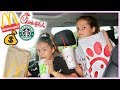 Letting the PERSON in FRONT Of US decide WHAT WE EAT for a DAY  | SISTER FOREVER
