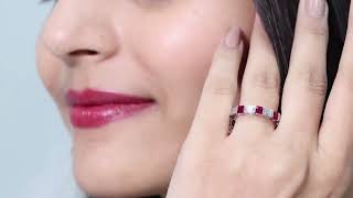 3.5 CT Princess Created Ruby and Zircon Alternate Full Eternity Ring