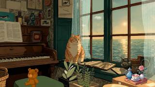 Download lagu Cat & The Room by the Sea 🐾🌊 Ocean Lofi Vibes ~  Lofi Hip Hop to Focus/Relax/Feel Good