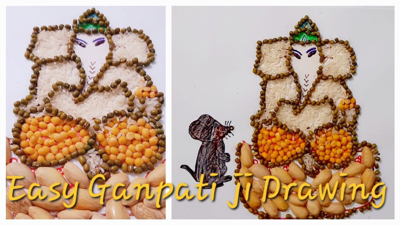 Ganesha drawing with Pulses and Grains I How to colour Ganesh Ji I Easy