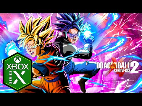 Thumbnail with the Xbox Series X logo next to Super Saiyan Goku and a custom character with blue hair from Xenoverse 2