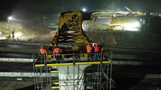 Aménagement de la Porte de Gesvres (A11) - Lançage de la charpente du viaduc ouest : spectaculaire !