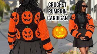 How To Crochet A Cardigan / HALLOWEEN Pumpkin Cardigan Graph #crochetcardigan #häkeln #halloween