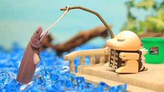 Godzilla and Frilled Shark-Fishing-【STOP MOTION ANIMATION】