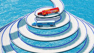 Mack Truck vs King Dinoco Truck vs Impossible Impulse Wave Spiral Bridge Vs Deep Water-BeamNG.Drive screenshot 5